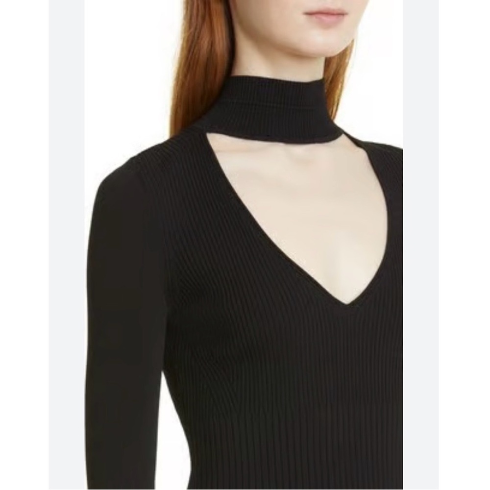 NWT Maria McManus Cutout Mock Neck Knit Long Sleeve Top Black Choker Sweater